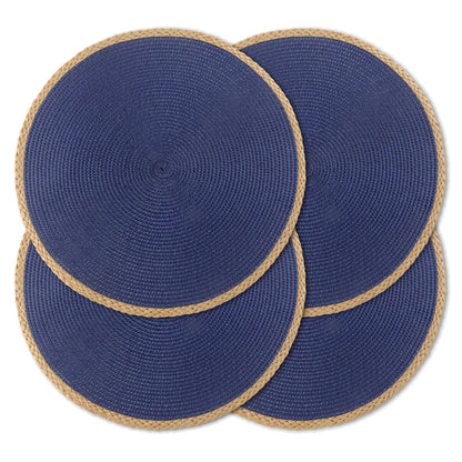 Round Placemats Set of 6, Woven Table Mats, Thin Edge, Green
