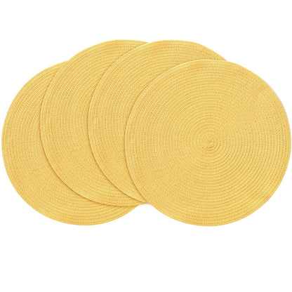 Floroom 15 Inch Round Braided Placemats Set of 4, Washable Heat Resistant Cotton Polyester Circle Place Mats for Kitchen Dining Table - Black