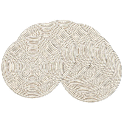 SHACOS 15 inch Round Placemats Set of 6, Cotton Polyester Woven Braided Place Mats, Washable Heat Resistant Circle Table Mats for Dining Table (Beige, 6)