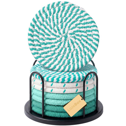 Lazebox Coasters Set of 8 for Drinks, 4 Inch Large Coasters for Coffee Table, Tabletop Protection for Hot & Cold Drinks, Versatile Coasters for Home Decor, Non-Slip & Easy to Clean, Gray