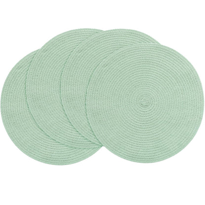 Floroom 15 Inch Round Braided Placemats Set of 4, Washable Heat Resistant Cotton Polyester Circle Place Mats for Kitchen Dining Table - Black
