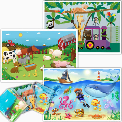 40 Pack Disposable Placemats for Baby, 3 Design Pack Baby Eating Mat, 12" x 18" Sticky Kids Placemat, Toddler Place mat for Restaurants, Plastic Kids Placemats for Dining Table