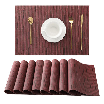 Woven Vinyl Beige Placemats Set of 12, Linen Look & Easy to Clean