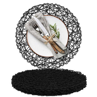 AHHFSMEI Paper Braided Round Placemats Set of 12 Natural Non-Slip Heat Resistant Table Mats for Dining Tables Woven Indoor & Outdoor Place mats(Green,12)