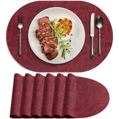 Faux Leather Oval Placemats Set of 6, Beige