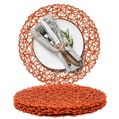 AHHFSMEI Paper Braided Round Placemats Set of 12 Natural Non-Slip Heat Resistant Table Mats for Dining Tables Woven Indoor & Outdoor Place mats(Green,12)