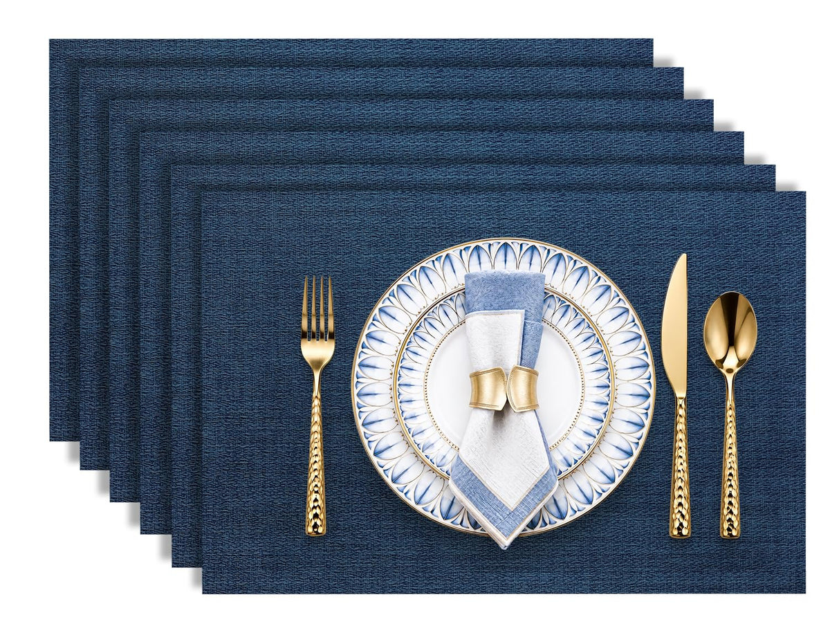 Aofmee Placemats, Placemats Set of 6, Heat Resistant Place Mats, Washable PVC Table Mats, Woven Vinyl Plastic Placemats for Dining Table, Non-Slip Stain Resistant Kitchen Table Placemats Easy to Clean