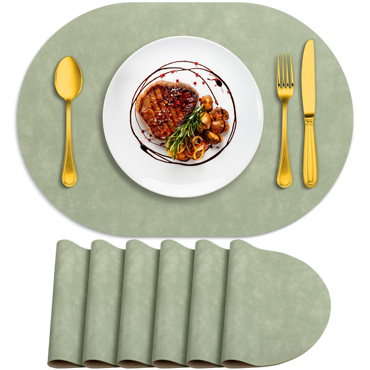 ADRIMER Faux Leather Placemats Set of 6, Heat Resistant 13"x13", Walnut