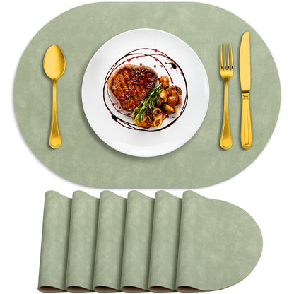 ADRIMER Faux Leather Placemats Set of 6, Heat Resistant 13"x13", Walnut