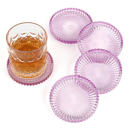 Modern Clear Coaster Set of 5- Glass Coasters for Drinks, Clear Green