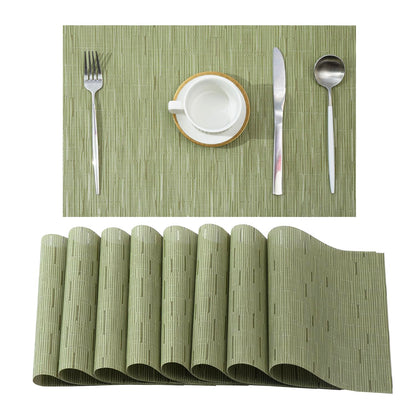 Woven Vinyl Beige Placemats Set of 12, Linen Look & Easy to Clean