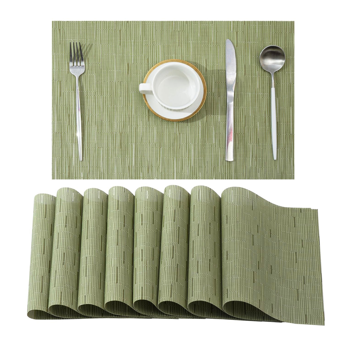 Beige Placemats Set of 4 - Heat-Resistant, Non-Slip Table Mats, Washable Woven Vinyl for Indoor & Outdoor Dining