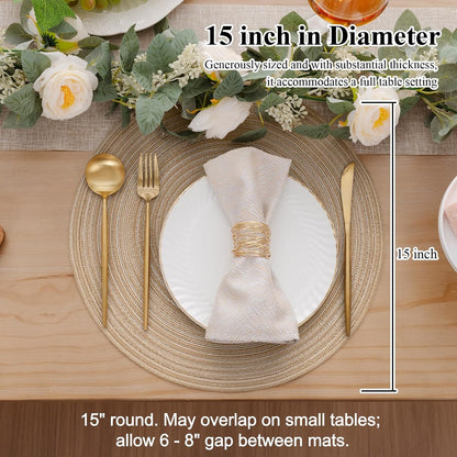 SHACOS Round Braided Placemats Set of 4 Washable Place Mats for Dining Tables 15 inch Non Slip Kitchen Table Mats (Beige, 4)