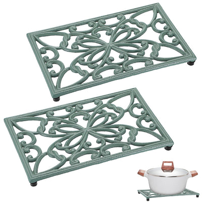 Sumnacon Cast Iron Trivet 2 Pcs 6.7 Inch Iron Trivet for Hot Dish Pot Pan Plate Teapot,Heat Resistant Cast Iron Trivets with Rubber Feets for Kitchen Dining Table Cooktop Stove,Retro Red
