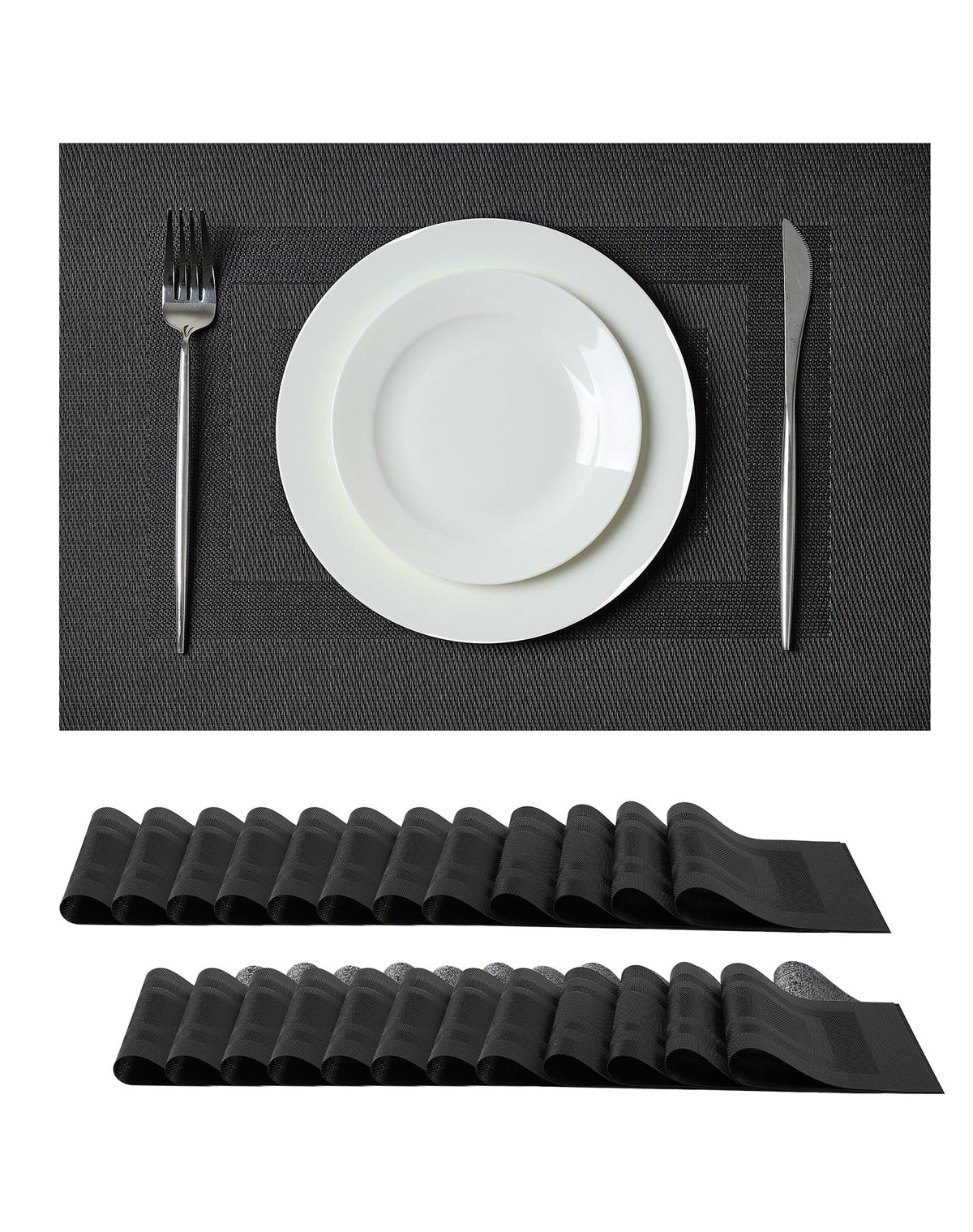 Beige Placemats Set of 6 - Heat-Resistant, Non-Slip Table Mats, Washable Woven Vinyl for Indoor & Outdoor Dining