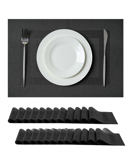 Beige Placemats Set of 6 - Heat-Resistant, Non-Slip Table Mats, Washable Woven Vinyl for Indoor & Outdoor Dining