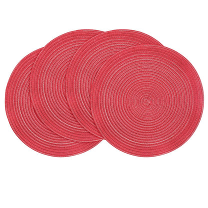 Floroom 15 Inch Round Braided Placemats Set of 4, Washable Heat Resistant Cotton Polyester Circle Place Mats for Kitchen Dining Table - Black