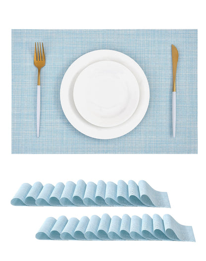Beige Placemats Set of 4 - Heat-Resistant, Non-Slip Table Mats, Washable Woven Vinyl for Indoor & Outdoor Dining