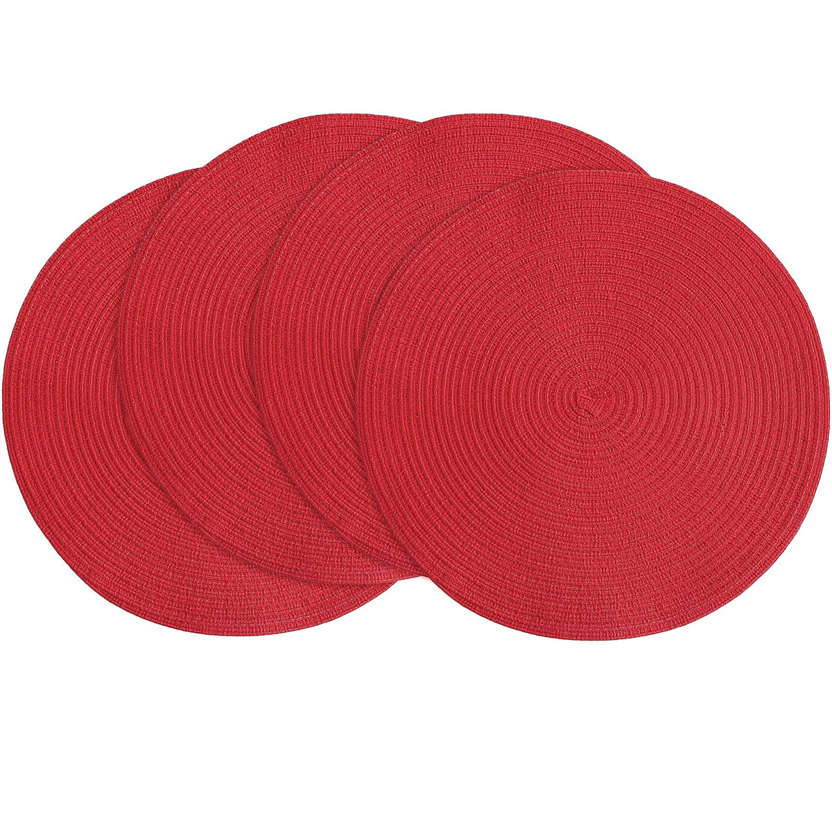 Floroom 15 Inch Round Braided Placemats Set of 4, Washable Heat Resistant Cotton Polyester Circle Place Mats for Kitchen Dining Table - Black