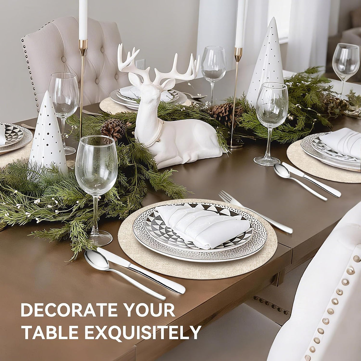 13" Round Placemats Set of 8, Reversible Faux Leather Wipeable Table Mats