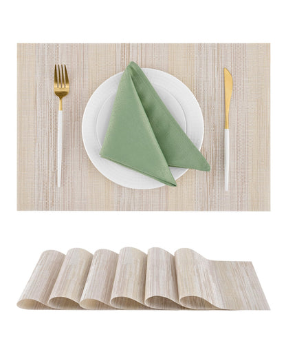 Woven Vinyl Beige Placemats Set of 12, Linen Look & Easy to Clean