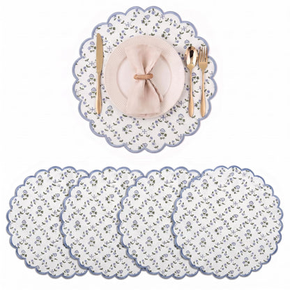 Ridhi Floral Block Print Round Placemats 15 Inch, Set of 4, Assorted Design