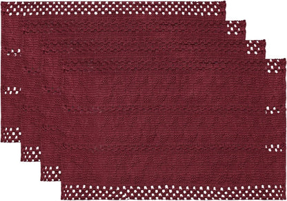 Artoid Mode Red Farmhouse Woven Rustic Hollow Placemats Set of 4-12x18 Inch