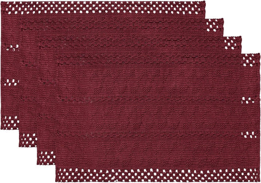 Artoid Mode Red Farmhouse Woven Rustic Hollow Placemats Set of 4-12x18 Inch