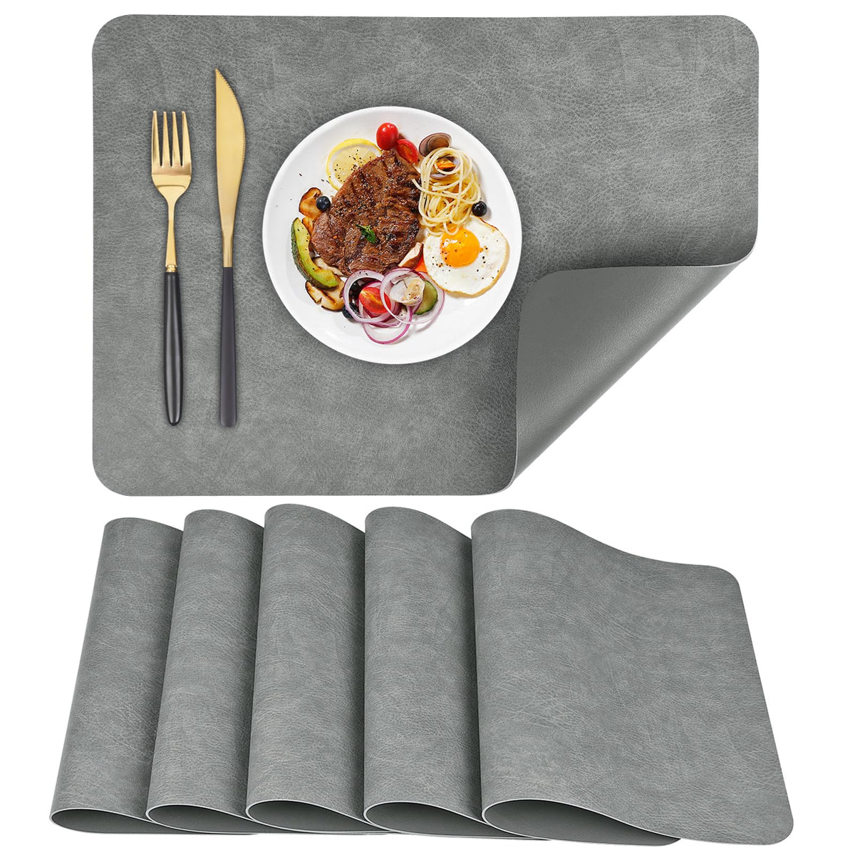 PU Placemats for Dining Table Set of 6, Heat Resistant Leather Placemat, Waterproof Table Mats Easy to Clean for Kitchen Dining Room Coffee Office Table,43 * 30cm,Black/Brown