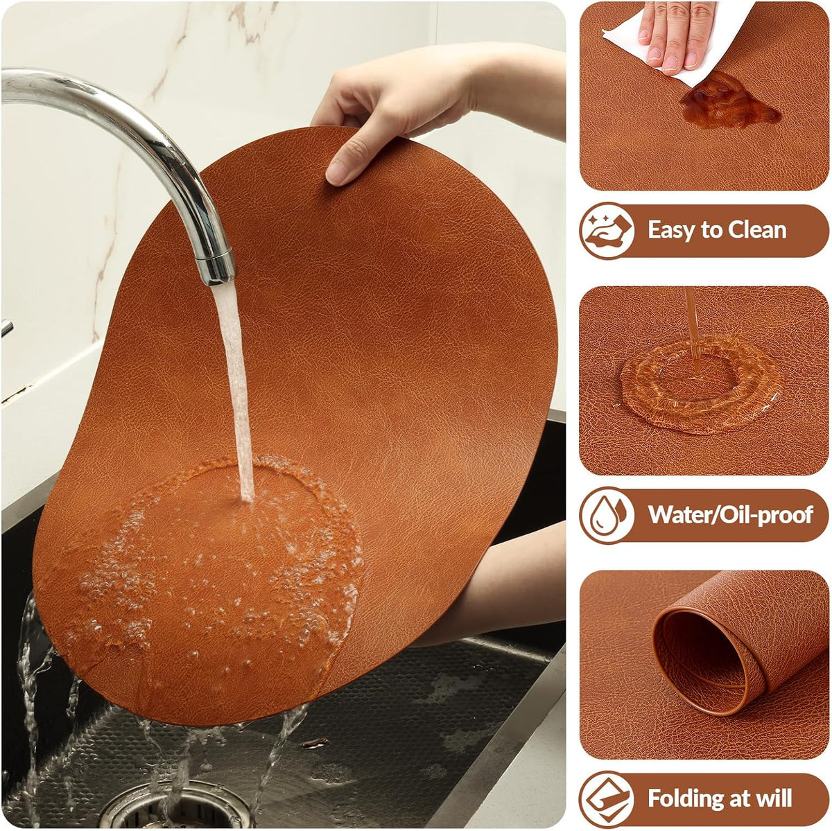 homing Heat Resistant Oval Placemats Set of 6 Non-Slip, Reddish Brown