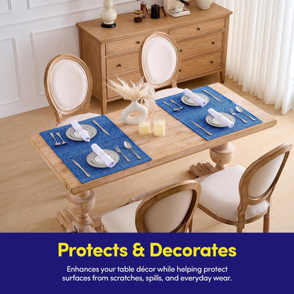 Sweet Home Collection 100% Cotton Placemats for Dining Room Rectangle Two Tone Woven Fabric 13" x 19" Soft Durable Table Mat Set, Set of 6, Dark Blue