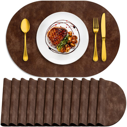 ADRIMER Oval Placemats Set of 4, Wipeable Faux Leather, 4 Colors