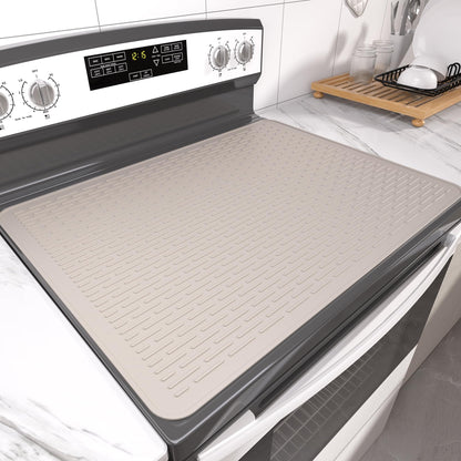 Stove Top Cover for Electric Stove- Range Covers for Electric Stove,Silicone XXL Dish Drying Mat, Glass Cooktop Covers, Flat RV Range top Mats (Black, 28"x20")