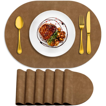 ADRIMER Faux Leather Placemats Set of 6, Heat Resistant 13"x13", Walnut