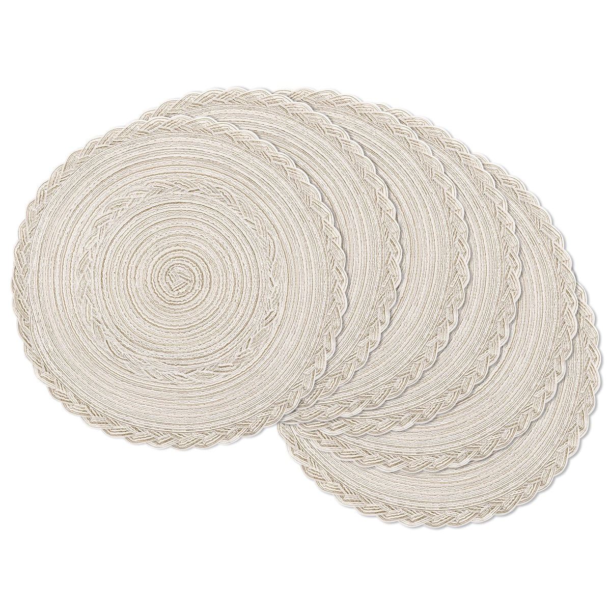 SHACOS Round Braided Placemats Set of 8 Cotton Fabric Round Table Mats Non Slip Washable 15 inch Round Place Mats Home Party Table Decor (Beige, 8)