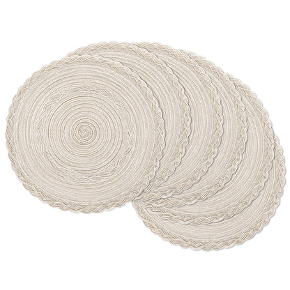 SHACOS 15 inch Round Placemats Set of 6, Cotton Polyester Woven Braided Place Mats, Washable Heat Resistant Circle Table Mats for Dining Table (Beige, 6)
