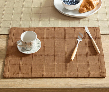 ZeeMart Linen Checked Farmhouse Placemats Set of 6, Olive 13x19in