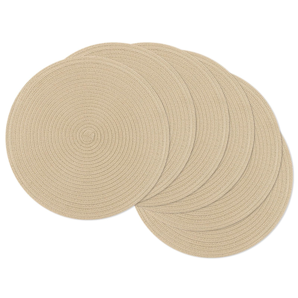 SHACOS Round Braided Placemats Set of 8 Cotton Fabric Round Table Mats Non Slip Washable 15 inch Round Place Mats Home Party Table Decor (Beige, 8)