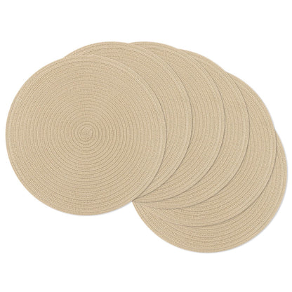 SHACOS Round Braided Placemats Set of 8 Cotton Fabric Round Table Mats Non Slip Washable 15 inch Round Place Mats Home Party Table Decor (Beige, 8)