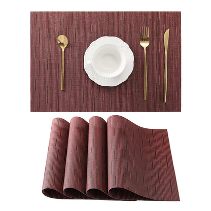 Beige Placemats Set of 6 - Heat-Resistant, Non-Slip Table Mats, Washable Woven Vinyl for Indoor & Outdoor Dining