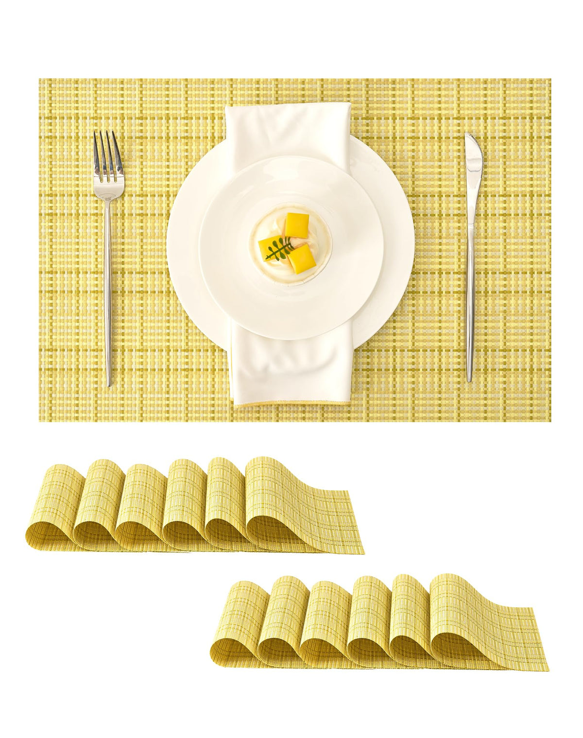 Woven Vinyl Beige Placemats Set of 12, Linen Look & Easy to Clean