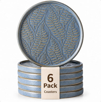 Drink Coasters Set of 6, Ceramic Cup Coasters for Desk, Slate Blue