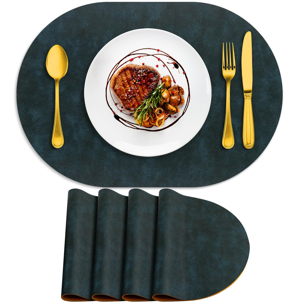 ADRIMER Faux Leather Placemats Set of 6, Heat Resistant 13"x13", Walnut