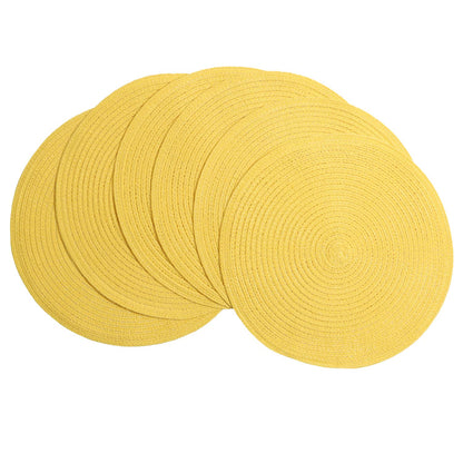 SHACOS Round Braided Placemats Set of 4 Washable Place Mats for Dining Tables 15 inch Non Slip Kitchen Table Mats (Beige, 4)