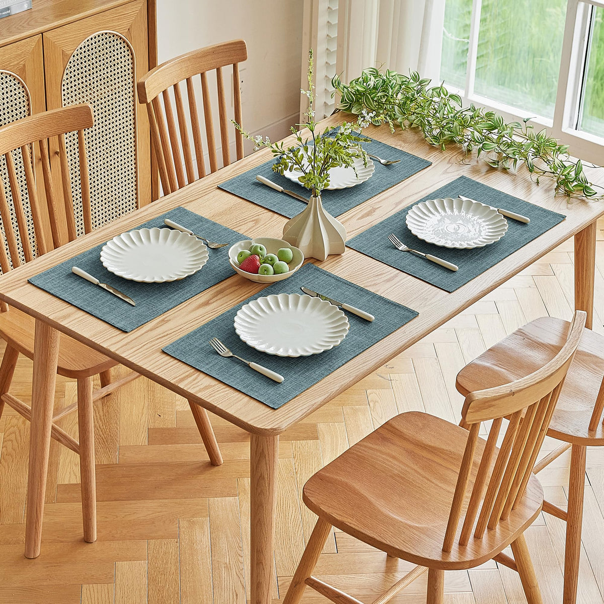 Softalker Faux Linen Cloth Placemats Set of 6-12 x 18 Inch, Navy