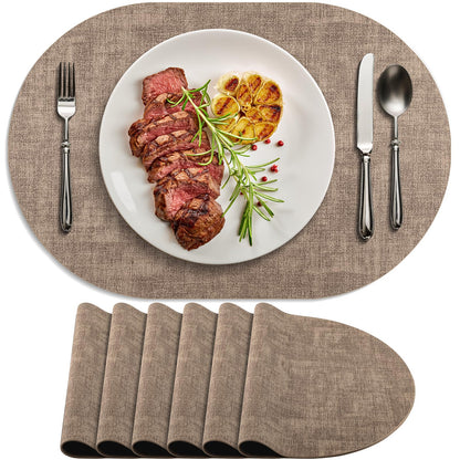 Faux Leather Oval Placemats Set of 6, Beige