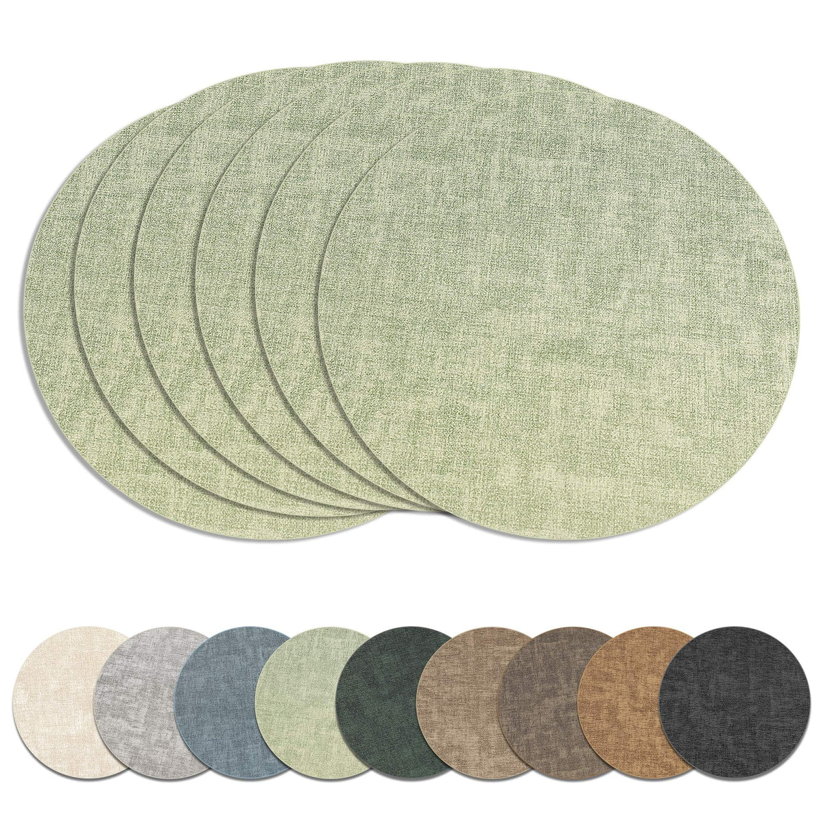 13" Round Placemats Set of 8, Reversible Faux Leather Wipeable Table Mats