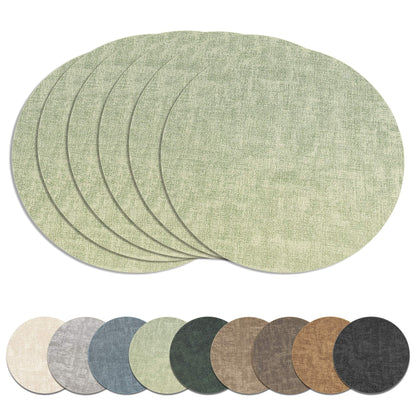 13" Round Placemats Set of 8, Reversible Faux Leather Wipeable Table Mats