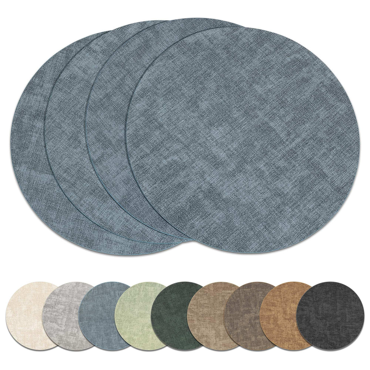 13" Round Placemats Set of 8, Reversible Faux Leather Wipeable Table Mats