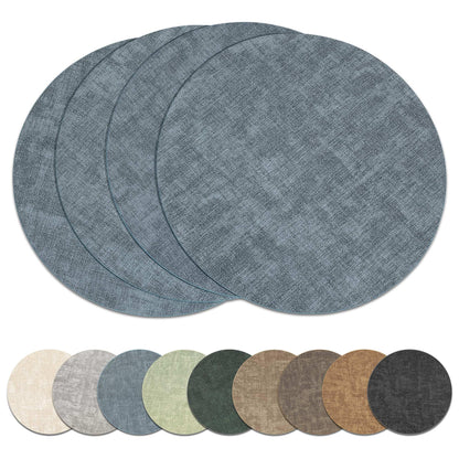 13" Round Placemats Set of 8, Reversible Faux Leather Wipeable Table Mats